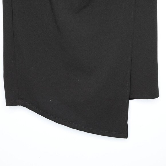 Faith & Joy Black Asymmetrical Faux Wrap Skirt Side Tie Bow Skirt Black Tie - Picture 9 of 11
